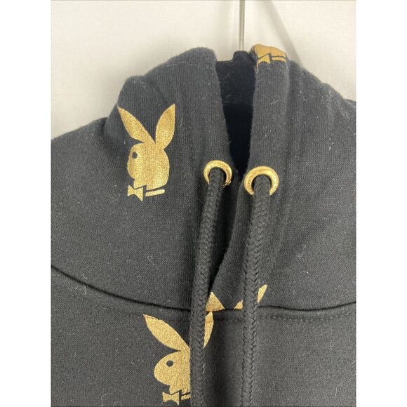 Playboy Black Hoodie w/ Gold Metallic Bunnies Womens Size M - Picture 4 of 10